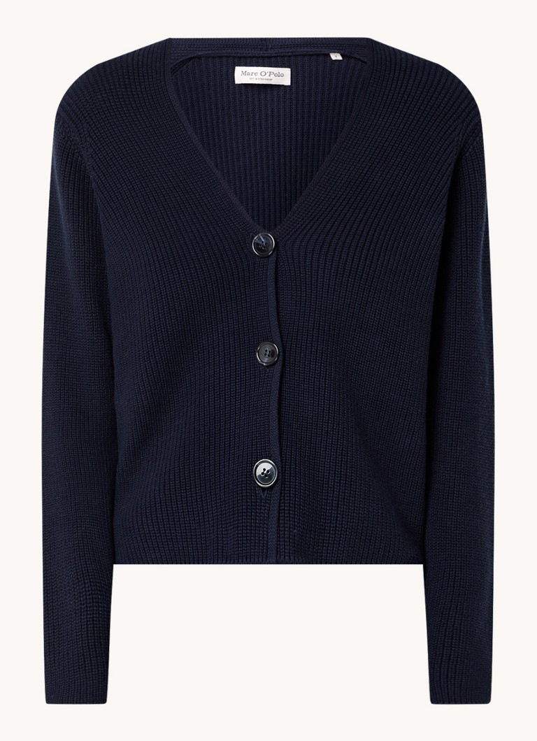 Marc O'Polo Dames Fijngebreid vest met V-hals in de kleur Donkerblauw