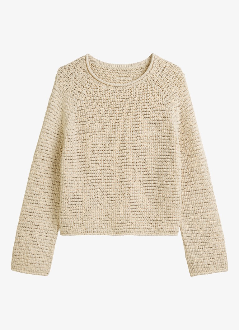 Marc O'Polo Dames Fijngebreide pullover met opengebreid dessin in de kleur Beige