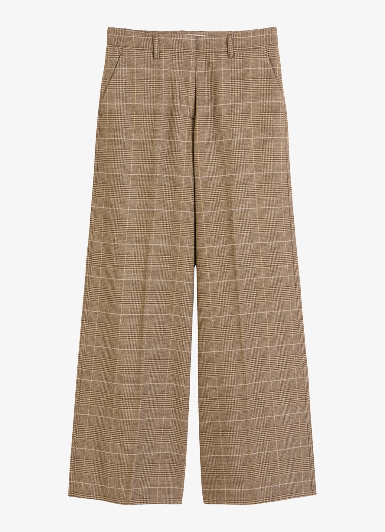 Marc O'Polo Dames Mid waist wide fit pantalon in scheerwolblend in de kleur Bruin