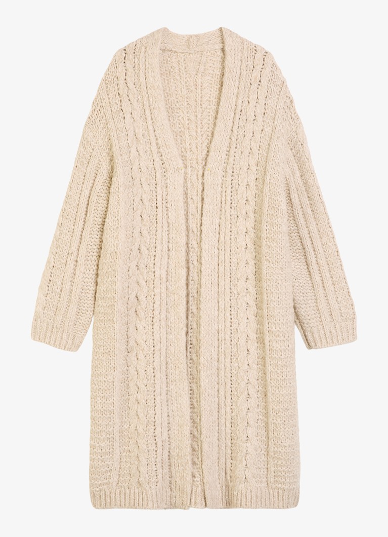Marc O'Polo Dames Openvallend kabelgebreid vest in alpaca wolblend in de kleur Beige