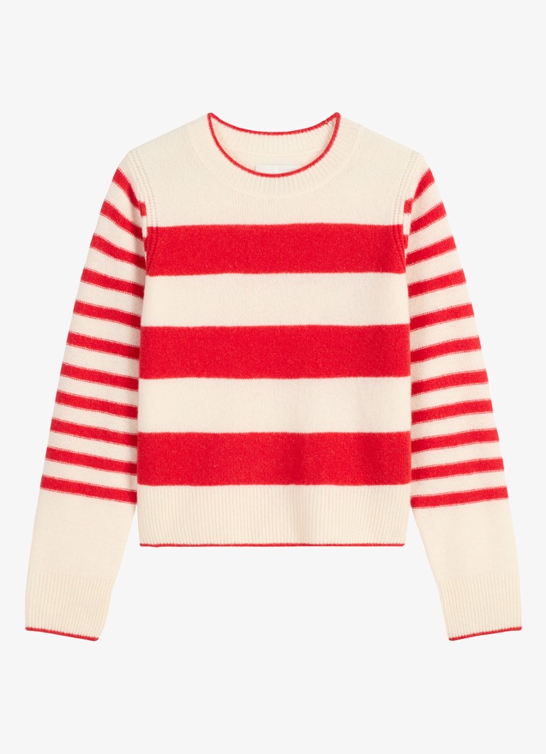 Marc O'Polo Dames Fijngebreide pullover met streepprint in de kleur Rood
