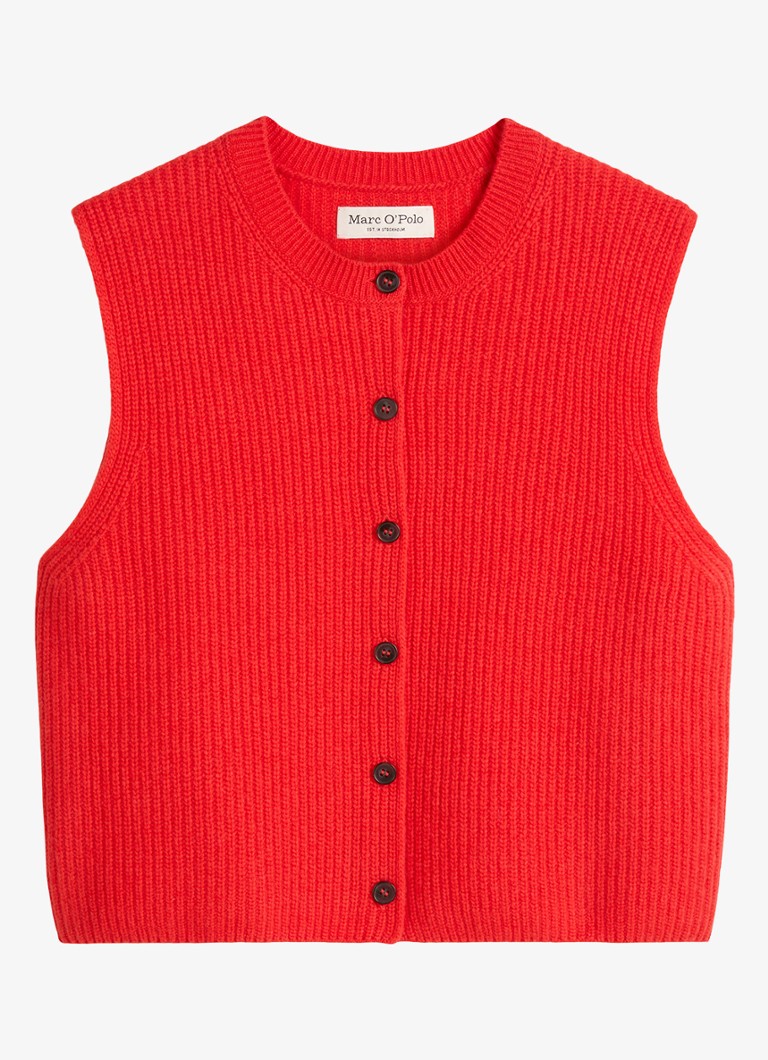 Marc O'Polo Dames Ribgebreid vest in wolblend in de kleur Koraalrood