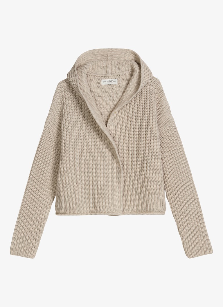 Marc O'Polo Dames Grofgebreid vest met capuchon in de kleur Beige