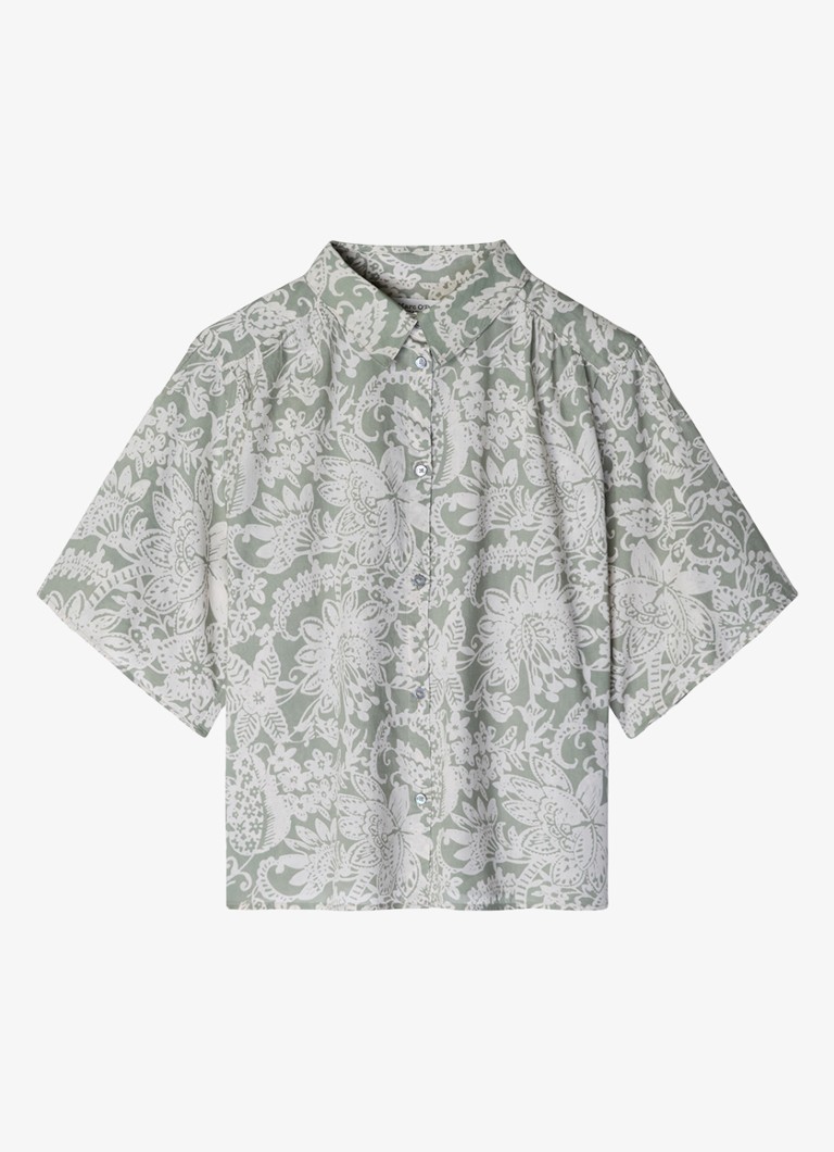 Marc O'Polo Dames Blouse met bloemenprint in de kleur Lindegroen
