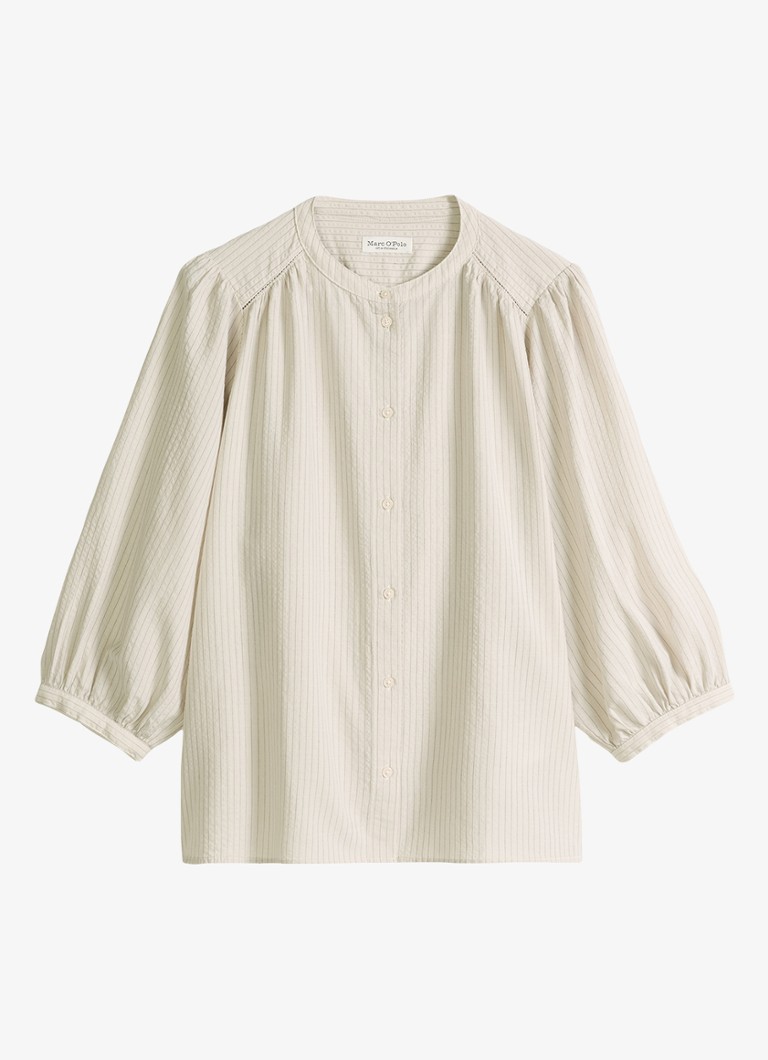 Marc O'Polo Dames Blouse met streepprint en ballonmouw in de kleur Beige