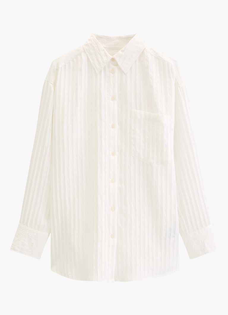 Marc O'Polo Dames Blouse met streepprint en borstzak in de kleur Wit