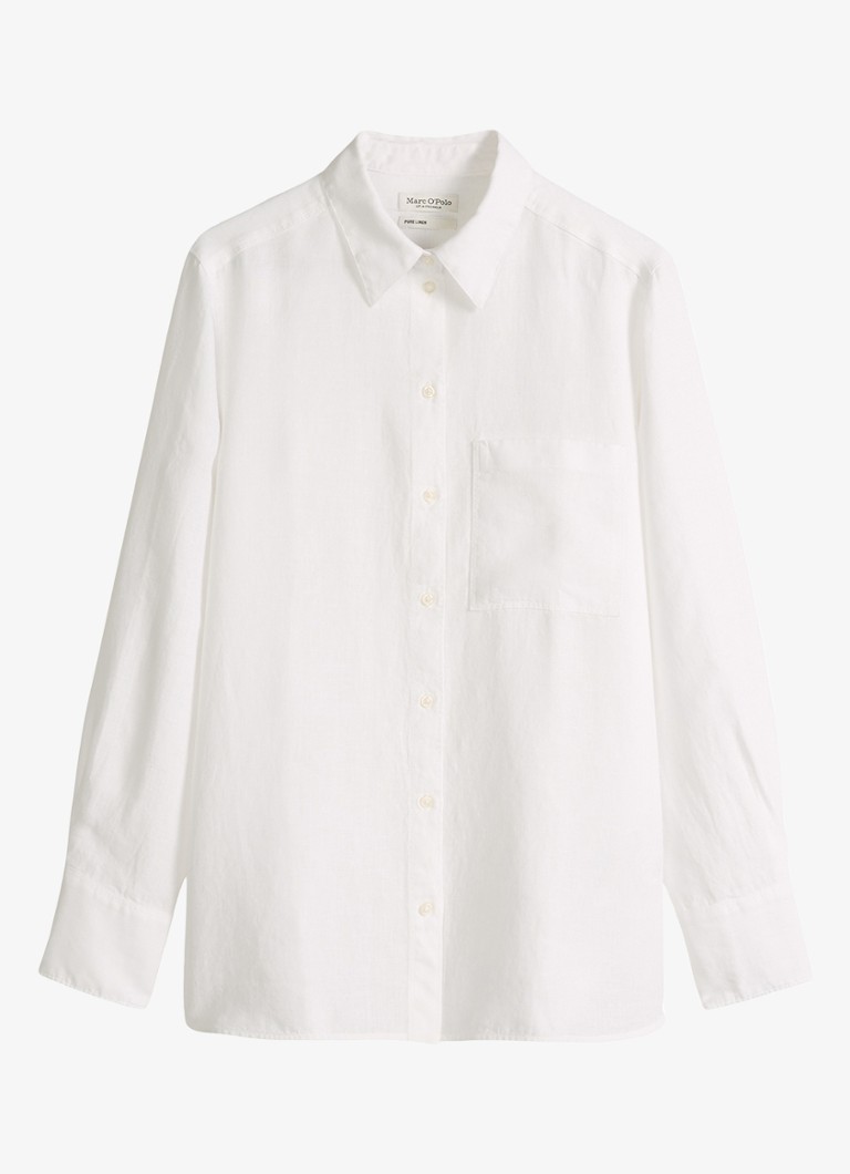 Marc O'Polo Dames Blouse van linnen met borstzak in de kleur Wit