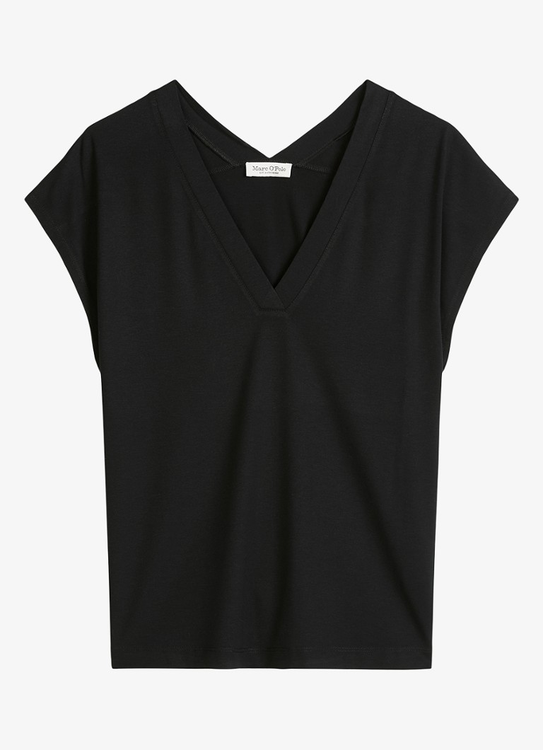 Marc O'Polo Dames T-shirt met V-hals in de kleur Zwart