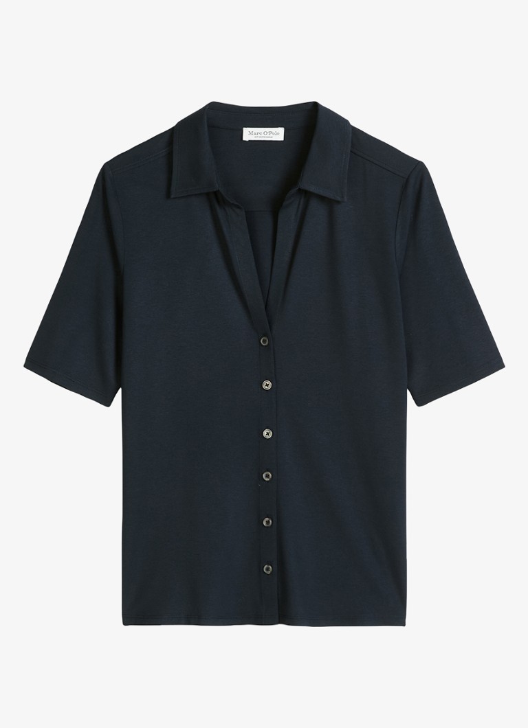 Marc O'Polo Dames Blouse met wide spread kraag in de kleur Donkerblauw
