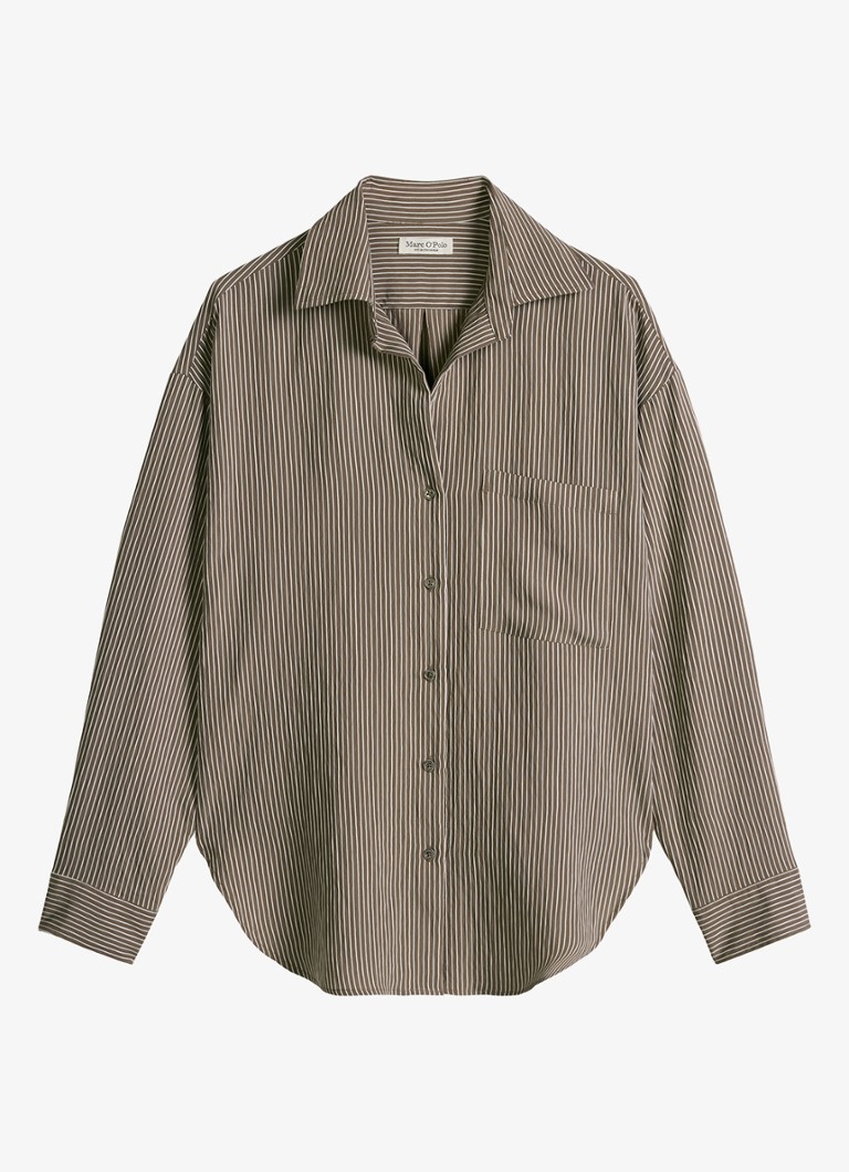 Marc O'Polo Dames Blouse met streepprint en borstzak in de kleur Bruin
