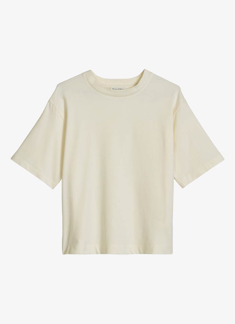 Marc O'Polo Dames Shirt in katoenblend met ronde hals in de kleur White Cotton / Wit