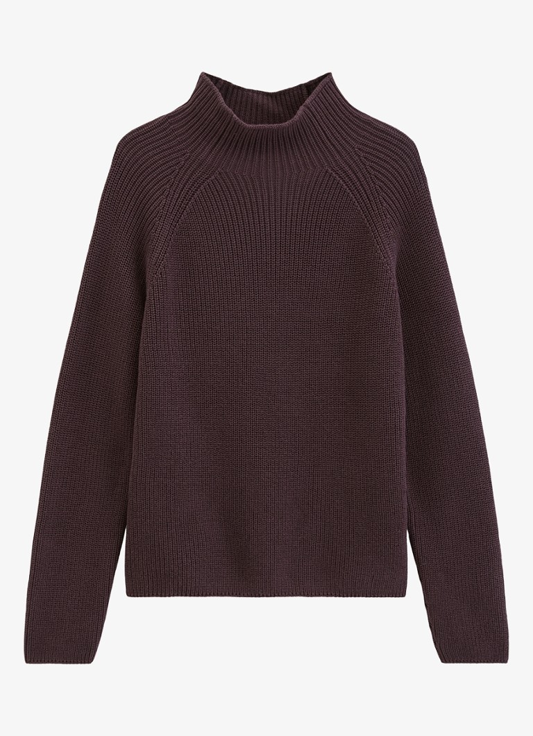 Marc O'Polo Dames Grofgebreide trui met opstaande kraag in de kleur Black Cherry / Bruin
