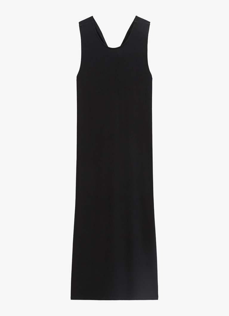 Marc O'Polo Dames Midi jurk met ronde hals in de kleur Black-0001 / Zwart