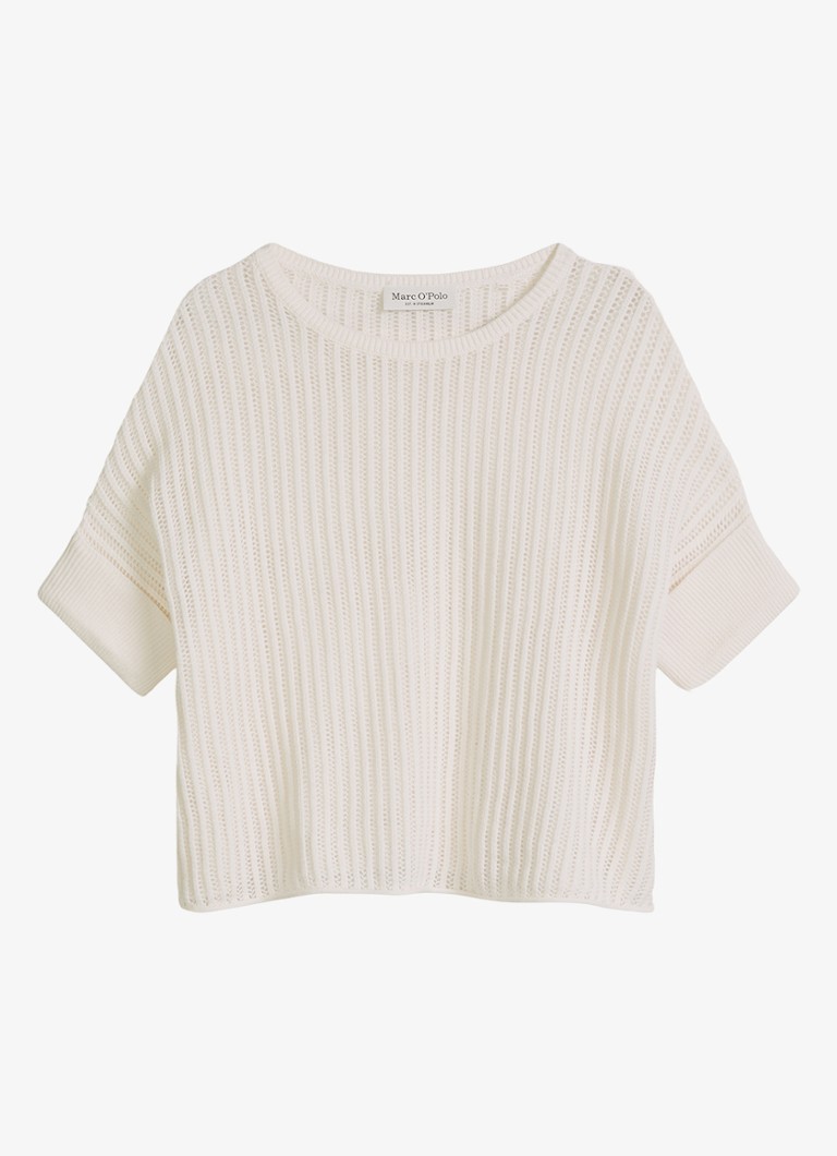 Marc O'Polo Dames Grofgebreid trui in linnenblend met ribstructuur in de kleur White Cotton-1180 / Wit