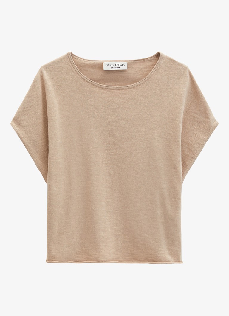 Marc O'Polo Dames T-shirt in linnenblend met ronde hals in de kleur Sandpaper-2326 / Beige