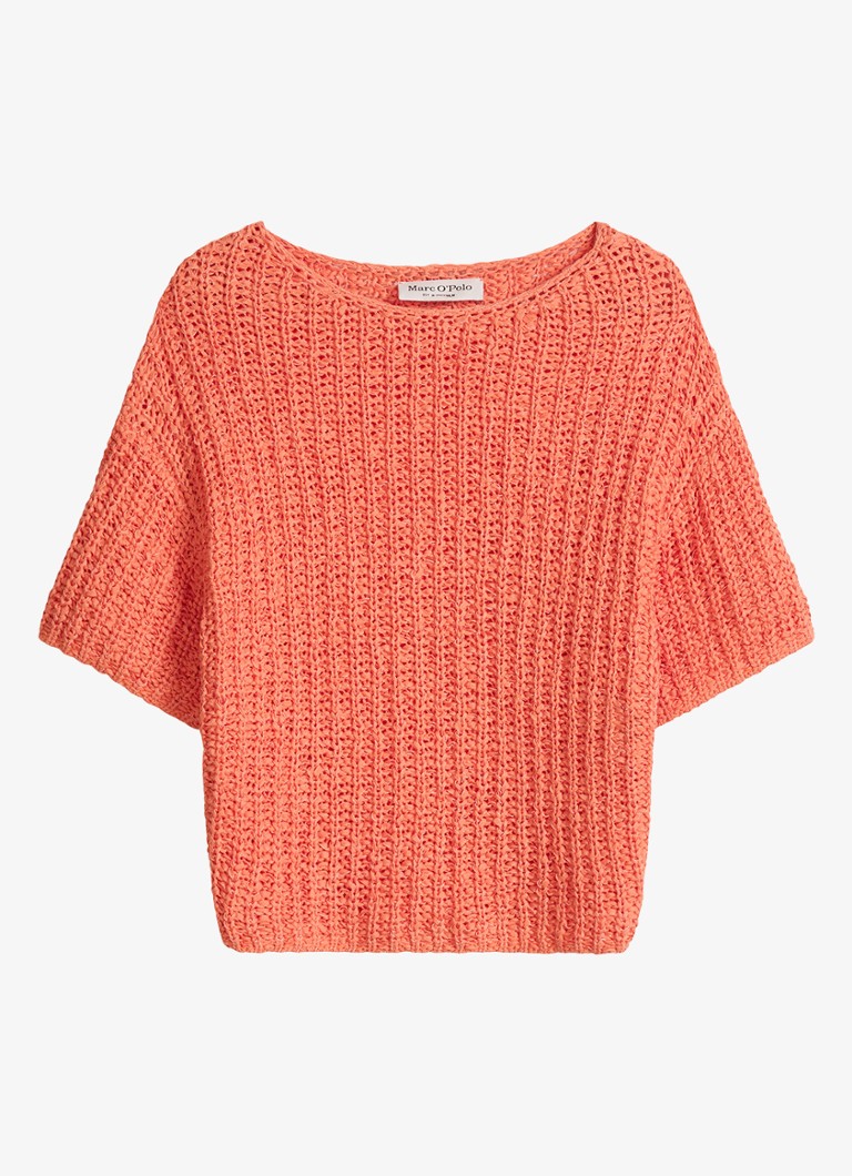Marc O'Polo Dames Grofgebreide trui met ronde hals in de kleur Warm Orange-9326 / Oranje