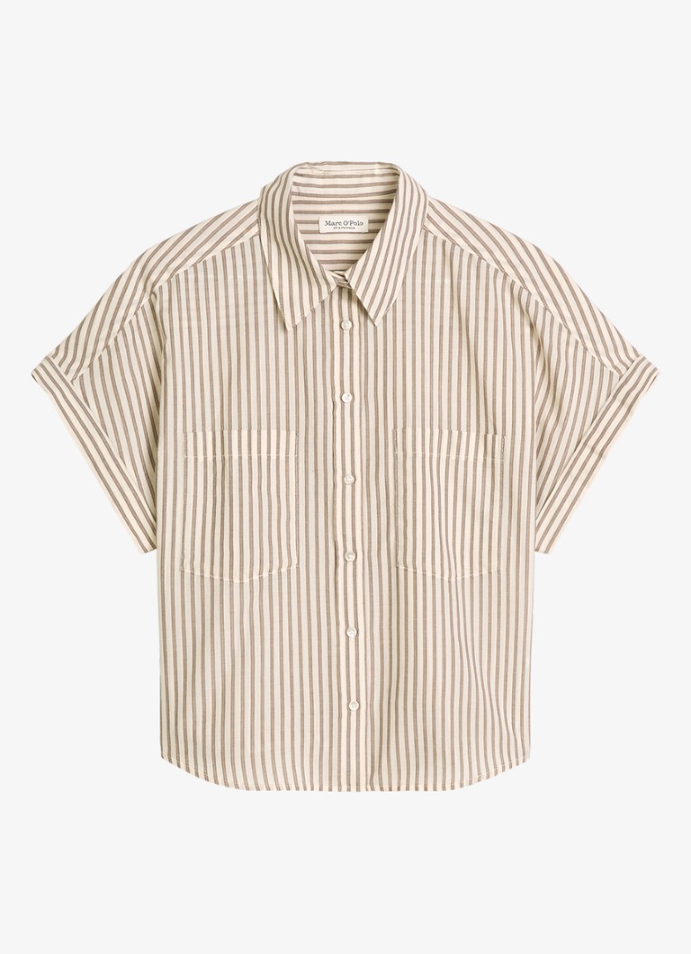 Marc O'Polo Dames Blouse met streepprint en borstzak in de kleur Light Beige-2673 / Beige