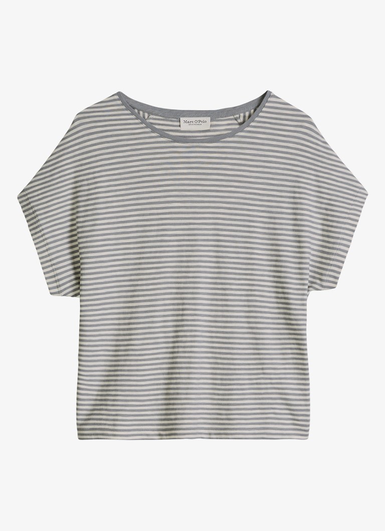 Marc O'Polo Dames T-shirt met streepprint en vleermuismouw in de kleur Aqua-5366 / Blauw