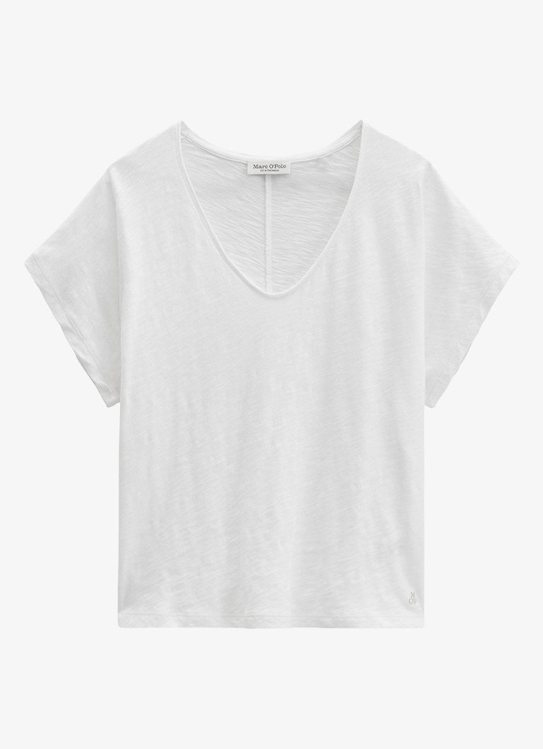 Marc O'Polo Dames T-shirt met V-hals in de kleur White-0163 / Wit