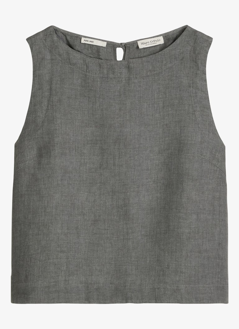 Marc O'Polo Dames Top van linnen met strikdetail in de kleur Slate Grey Melange-0777 / Grijs