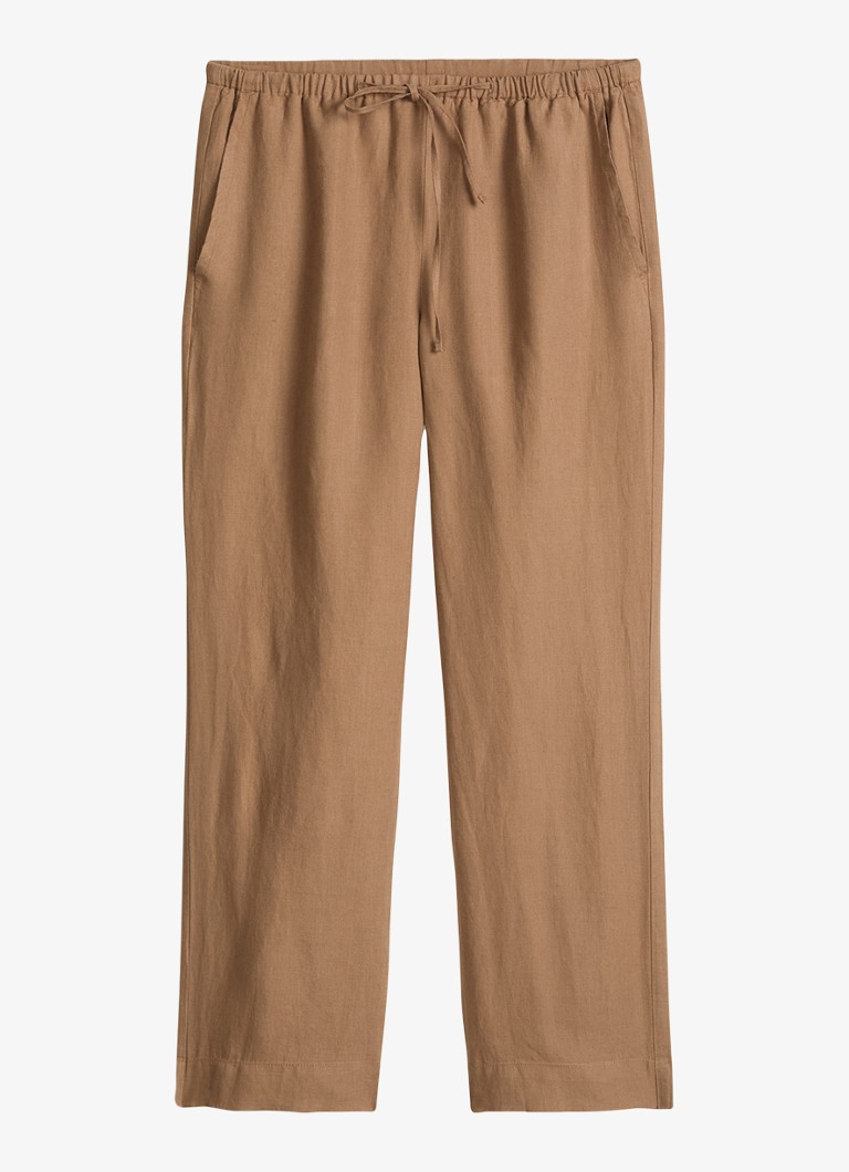 Marc O'Polo Dames High waist loose fit palazzo broek van linnen met steekzakken in de kleur Burnt Brown-1972 / Bruin