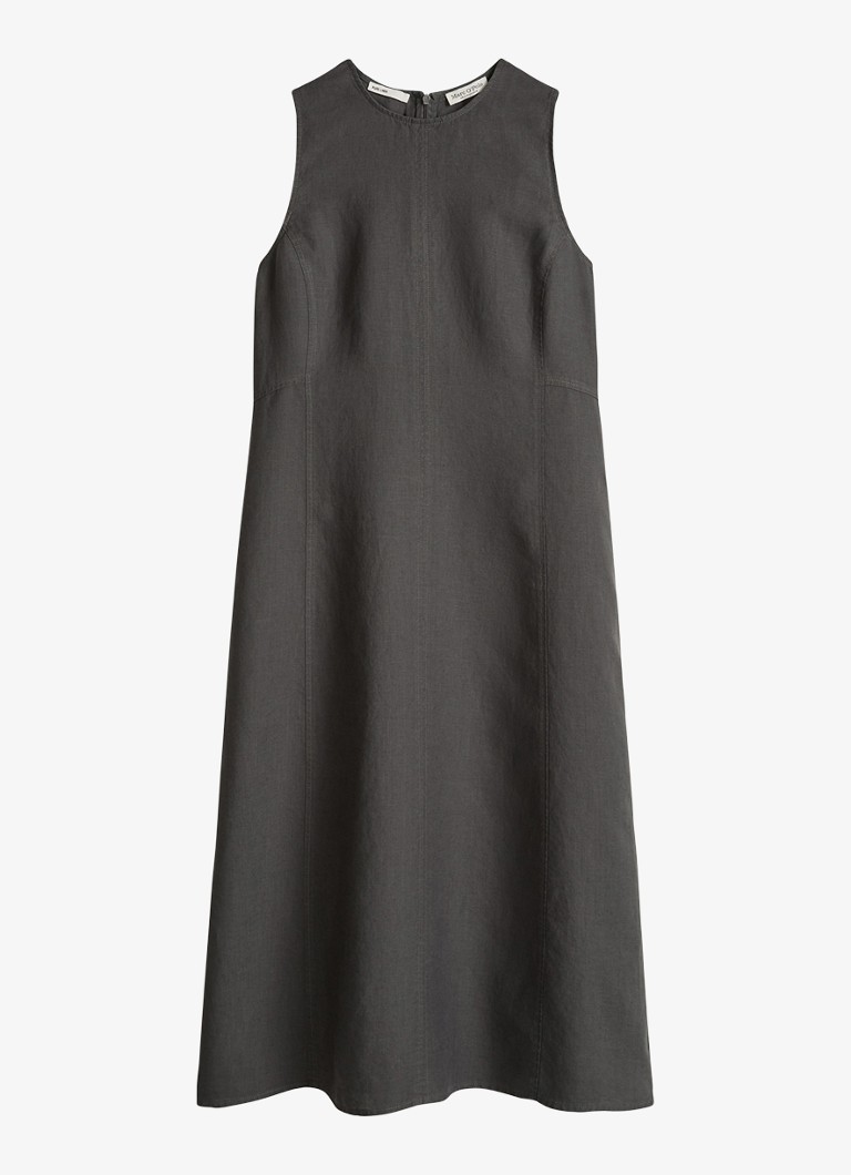 Marc O'Polo Dames Midi jurk van linnen met ronde hals in de kleur Oxide Grey-0364 / Grijs