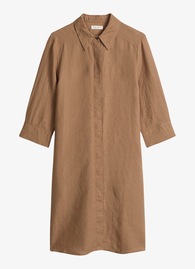 Marc O'Polo Dames Mini blousejurk van linnen met halflange mouw in de kleur Burnt Brown-1972 / Bruin