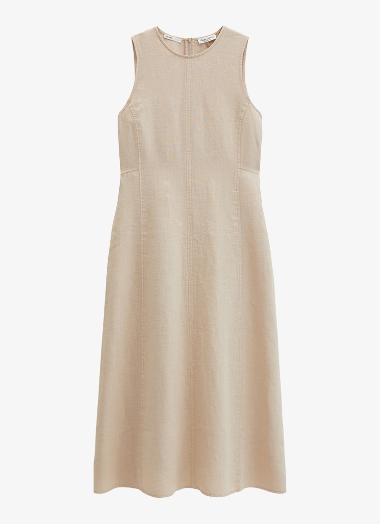 Marc O'Polo Dames Midi jurk van linnen met ronde hals in de kleur Sandpaper-2326 / Beige