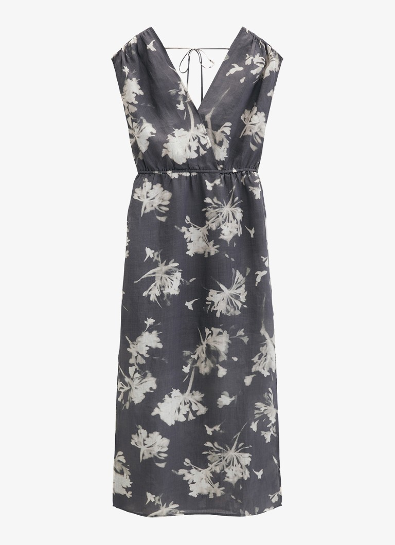 Marc O'Polo Dames Midi jurk met V-hals in de kleur Dark Grey_Multi_03-0534 / Grijs
