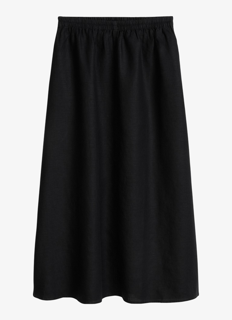 Marc O'Polo Dames Maxi rok van linnen met plooien in de kleur Black-0001 / Zwart