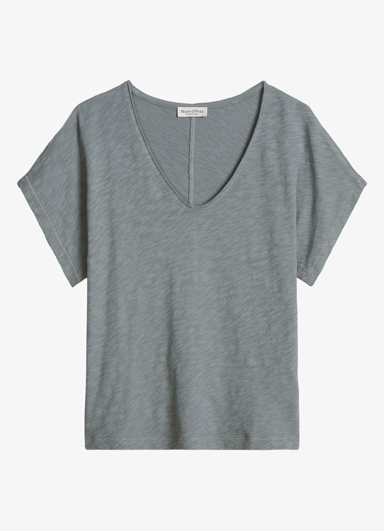 Marc O'Polo Dames T-shirt met V-hals in de kleur Quiet Sea-0639 / Blauw