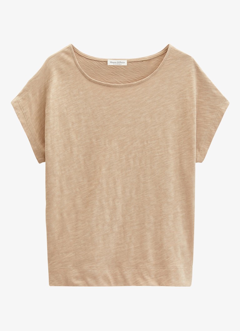 Marc O'Polo Dames T-shirt met logoborduring in de kleur Sandpaper-2326 / Beige