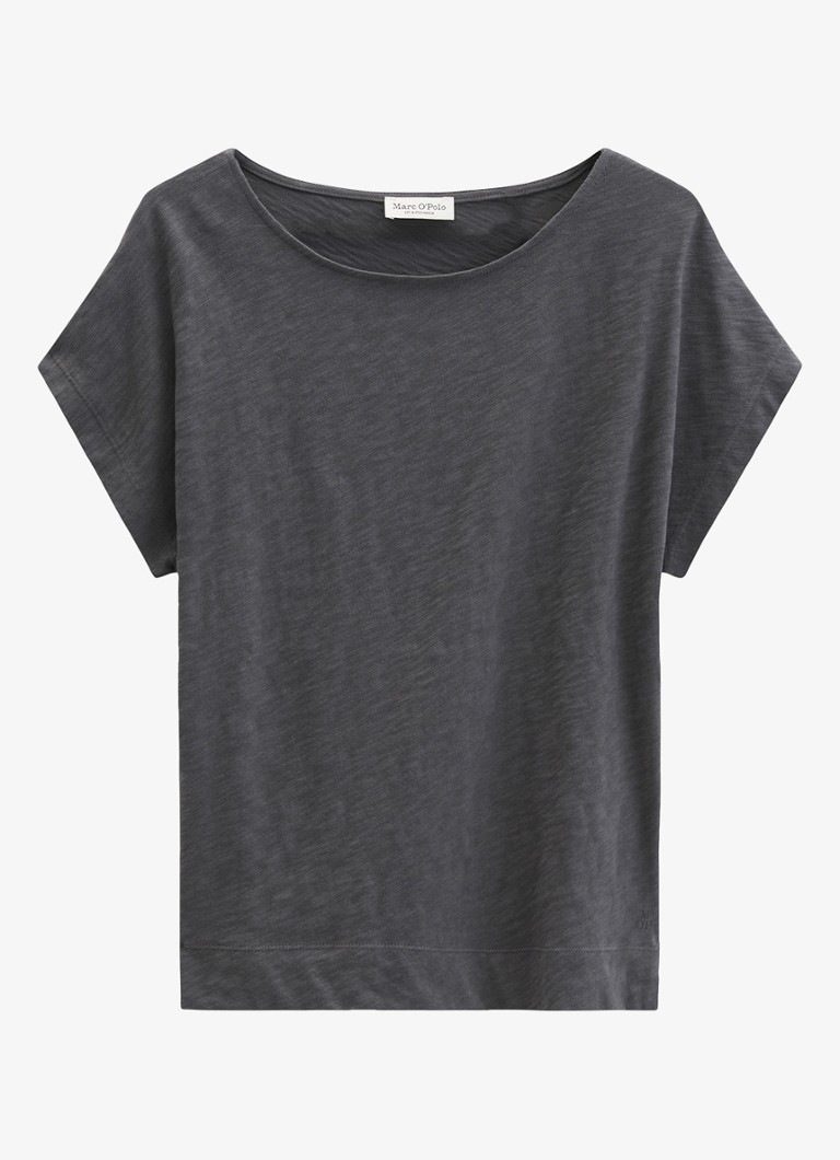 Marc O'Polo Dames T-shirt met logoborduring in de kleur Oxide Grey-0364 / Grijs