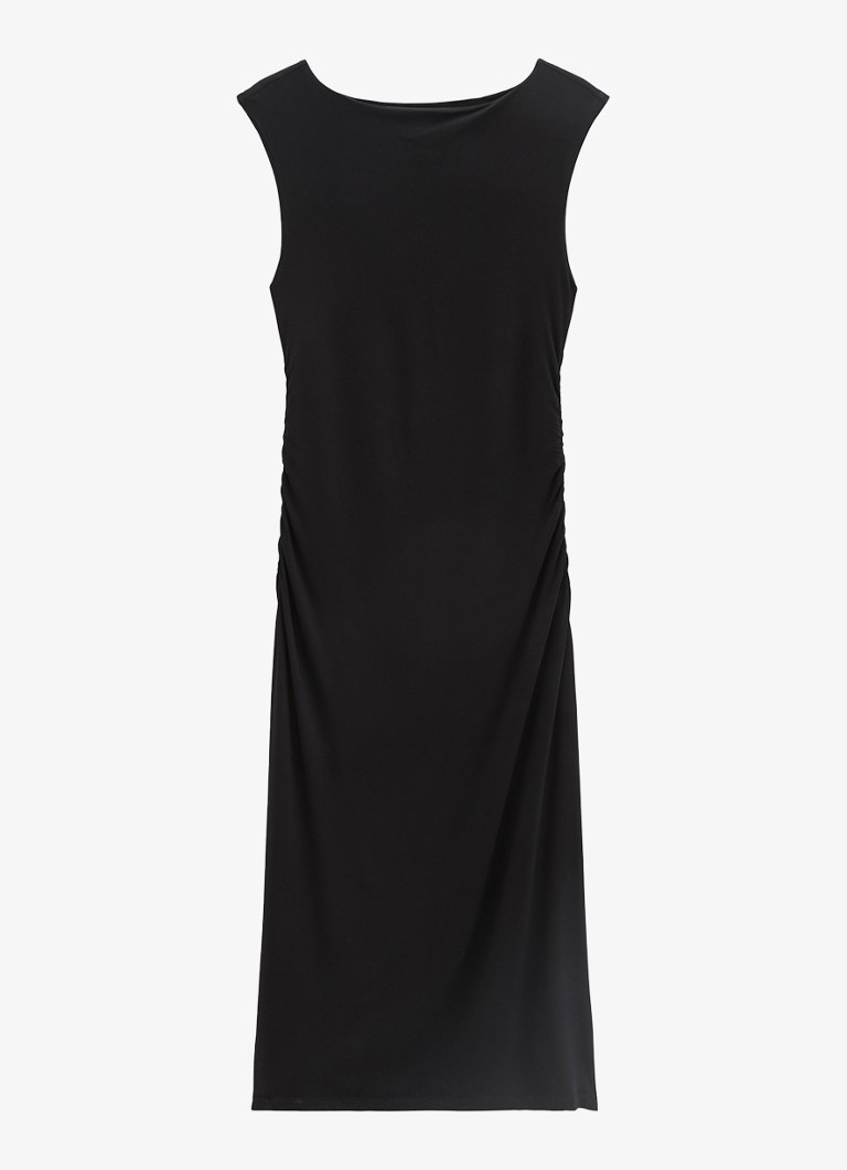 Marc O'Polo Dames Midi jurk met plooien in de kleur Black-0001 / Zwart