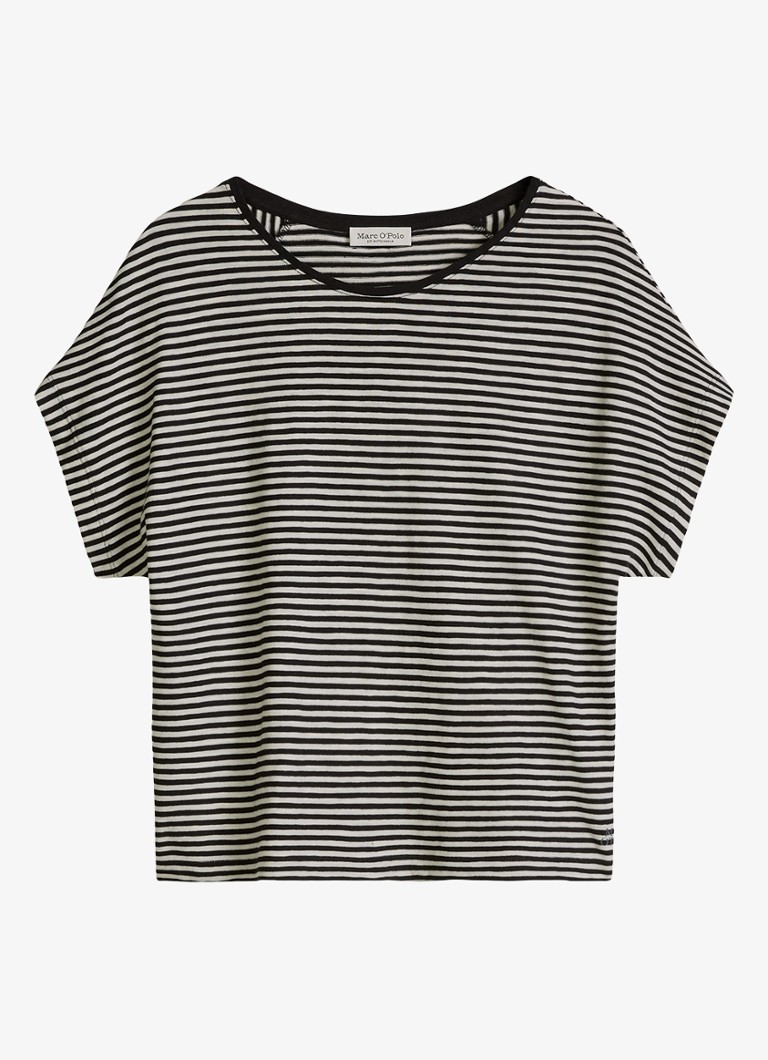 Marc O'Polo Dames T-shirt met streepprint in de kleur Black-0100 / Zwart