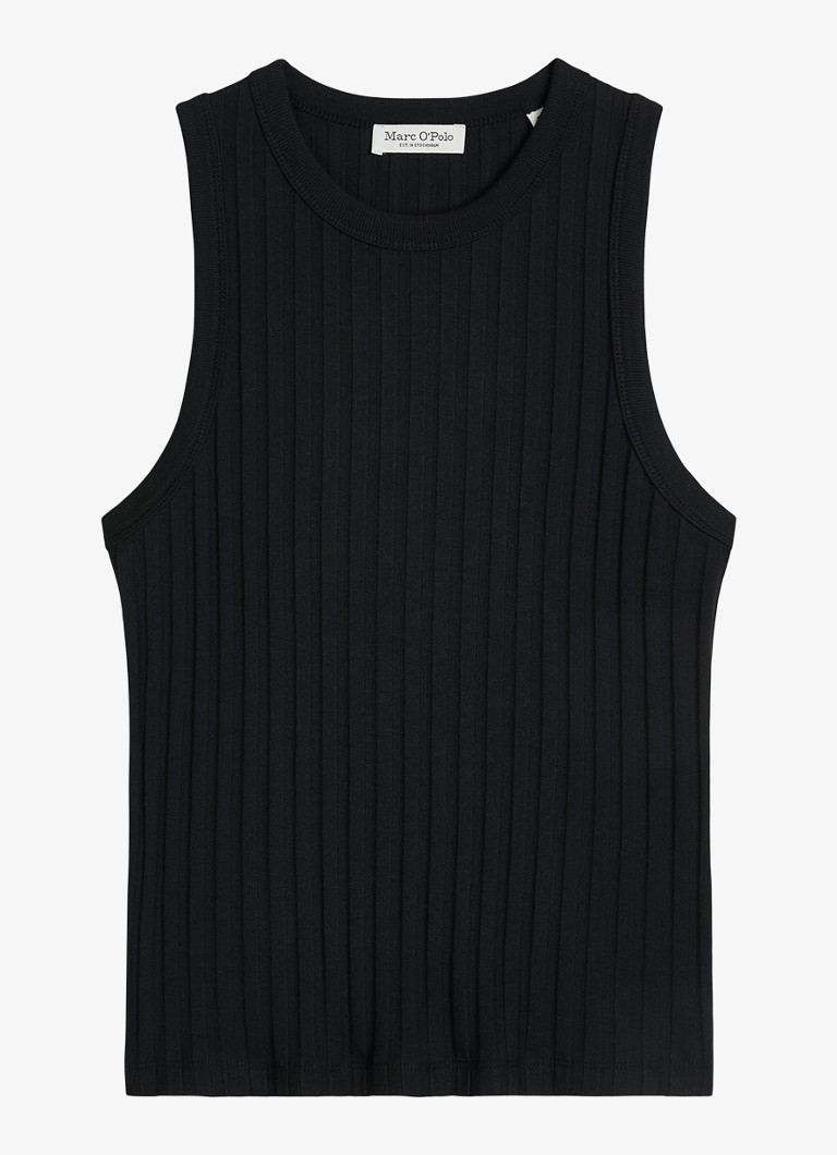 Marc O'Polo Dames Pointelle tank top met ronde hals in de kleur Black / Zwart