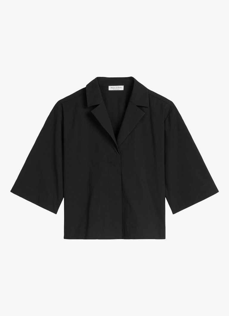 Marc O'Polo Dames Cropped blouse met blinde knoopsluiting in de kleur Black / Zwart