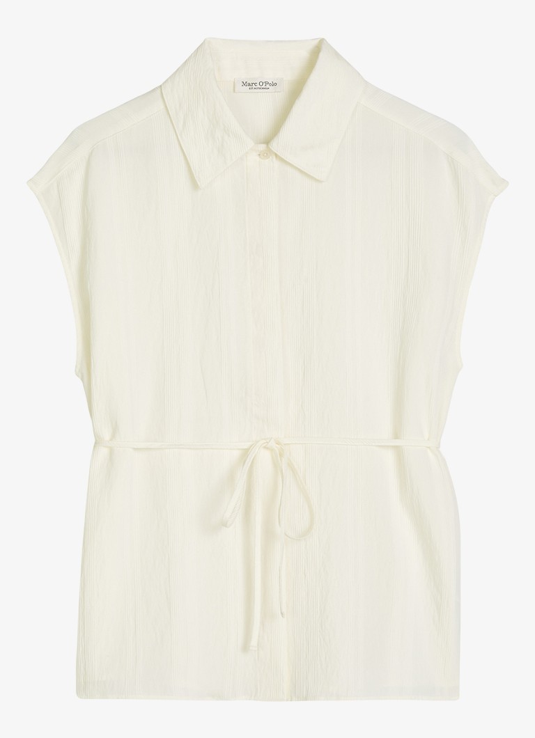 Marc O'Polo Dames Blouse met strikceintuur en vlindermouw in de kleur White Multi 01 / Wit