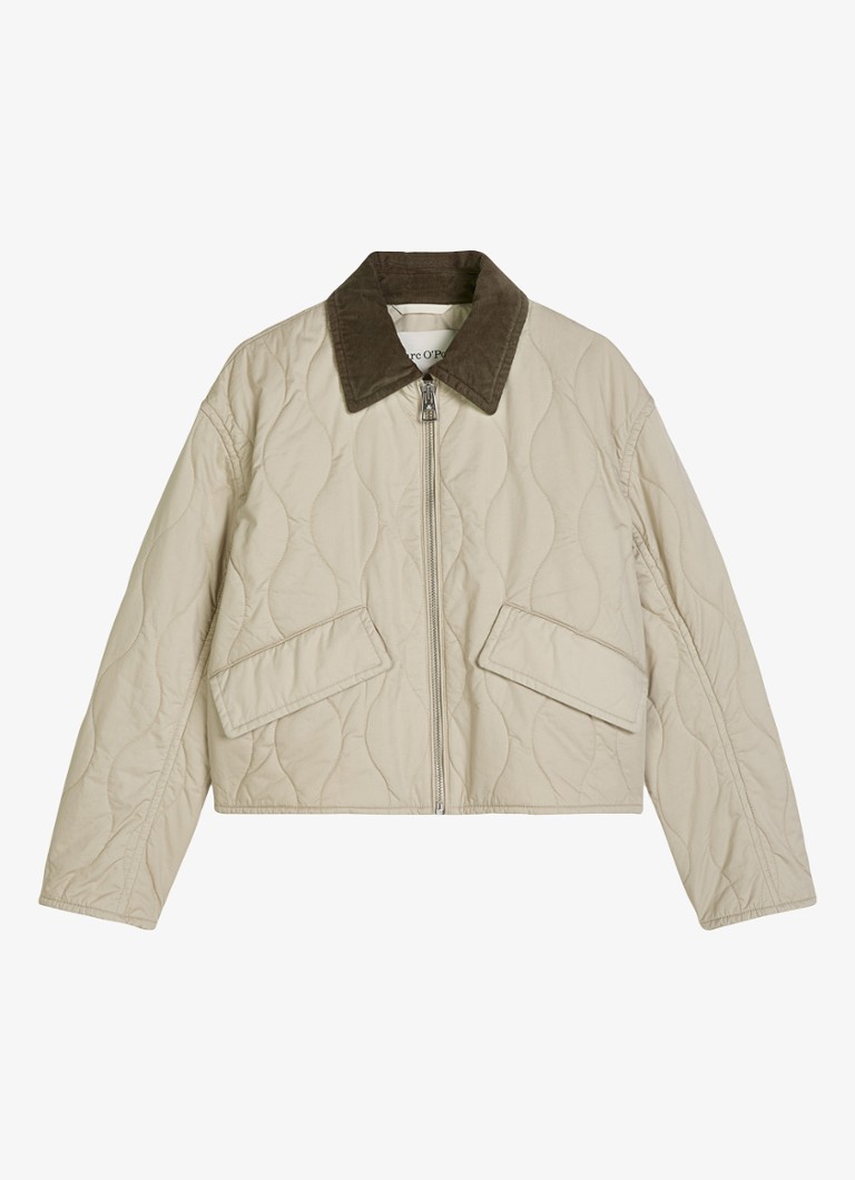 Marc O'Polo Dames Jack met quilt patroon en kraag in de kleur Linen Beige / Grijs