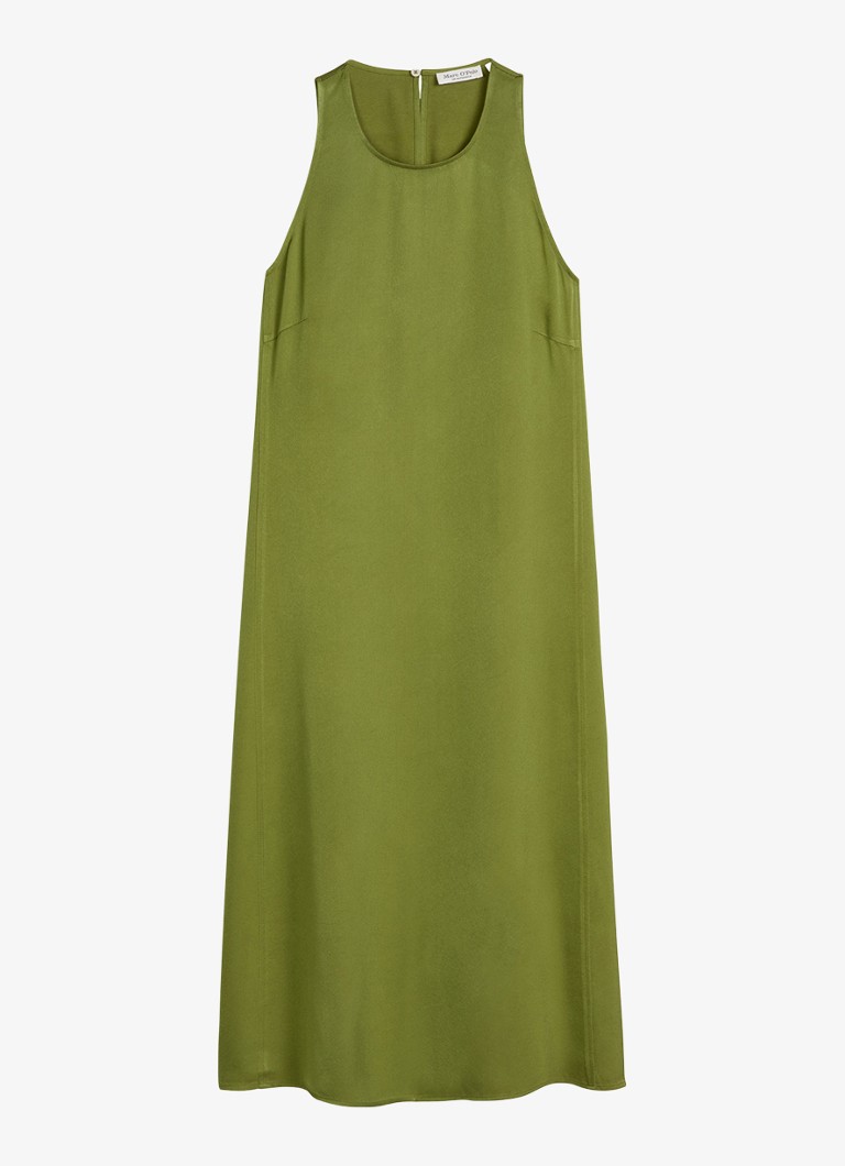Marc O'Polo Dames Midi jurk met ronde hals en steekzakken in de kleur Shaded Fern / Groen