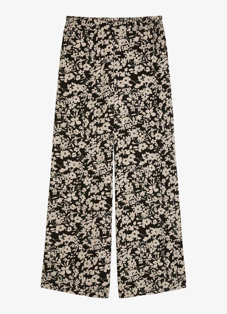 Marc O'Polo Dames High waist wide fit broek met bloemenprint in de kleur Black Multi 03 / Zwart