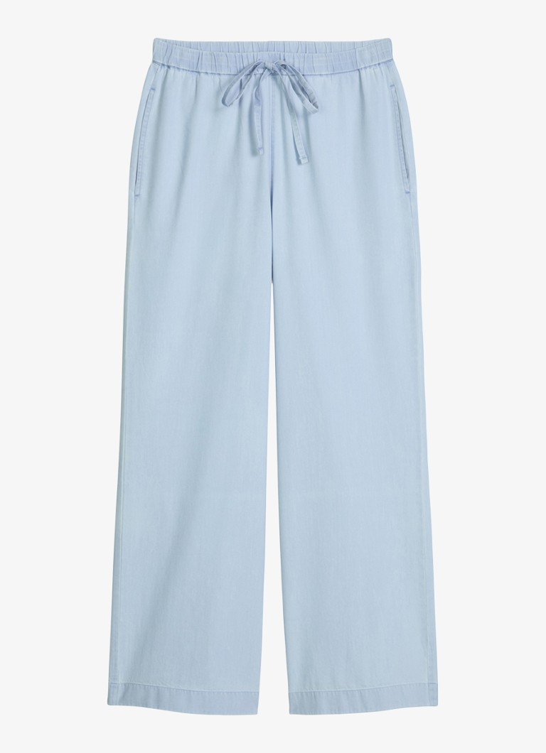 Marc O'Polo Dames Mid waist straight leg fit broek in de kleur Light Blue Multi 02 / Blauw