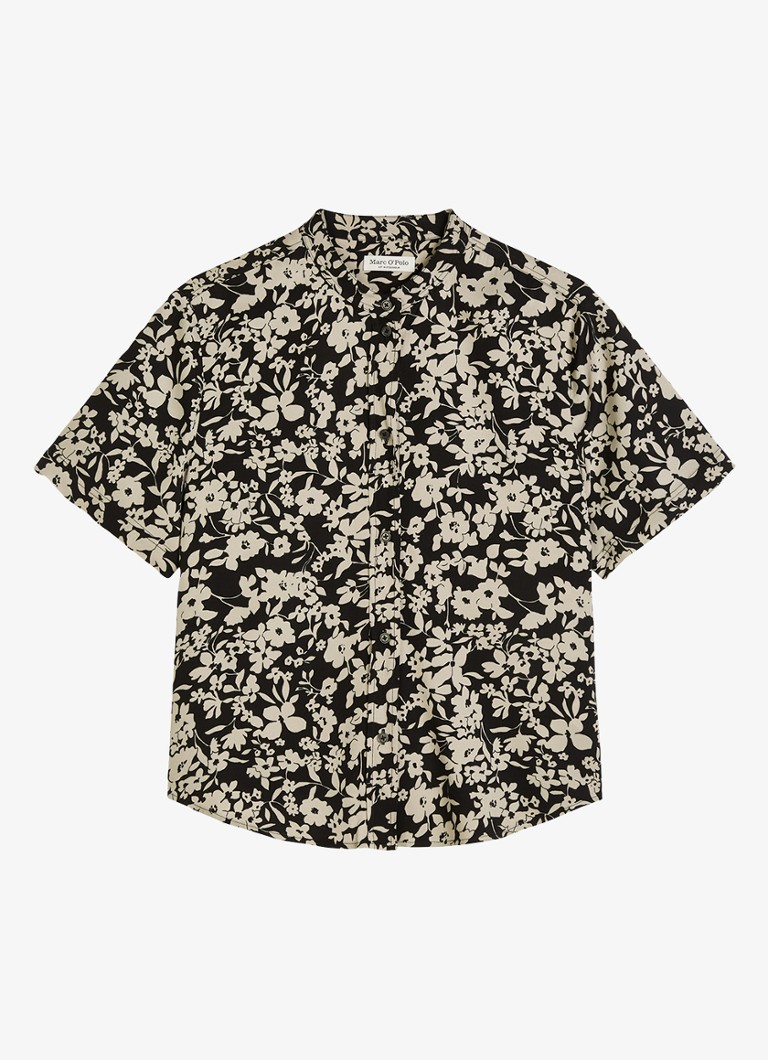 Marc O'Polo Dames Blouse met bloemenprint in de kleur Black_Multi_04-0096 / Zwart