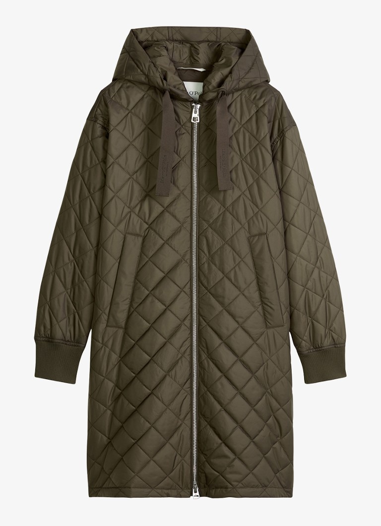 Marc O'Polo Dames Gewatteerde jas met quilt patroon en steekzakken in de kleur Mossy Earth-1366 / Groen