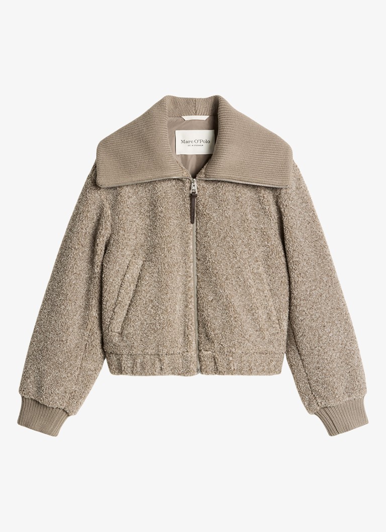 Marc O'Polo Dames Teddy jas met logo in de kleur Taupe