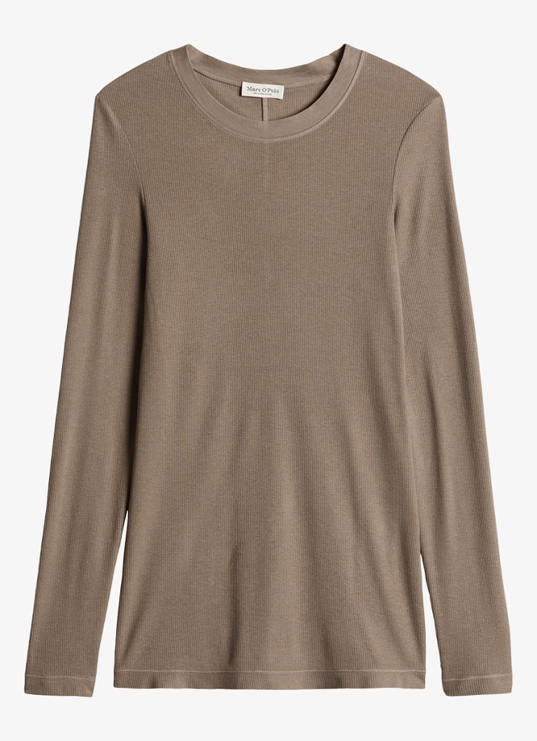Marc O'Polo Dames Longsleeve met stretch in de kleur Taupe
