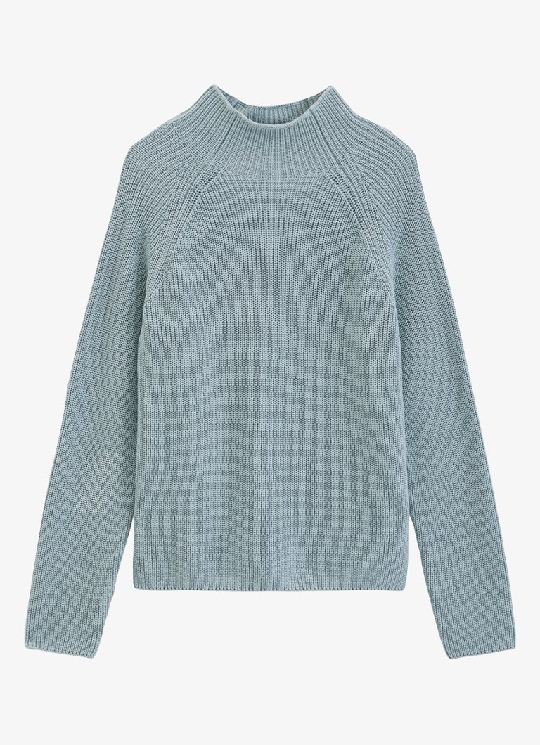 Marc O'Polo Dames Grofgebreide trui met opstaande kraag in de kleur Glacial Blue / Blauw