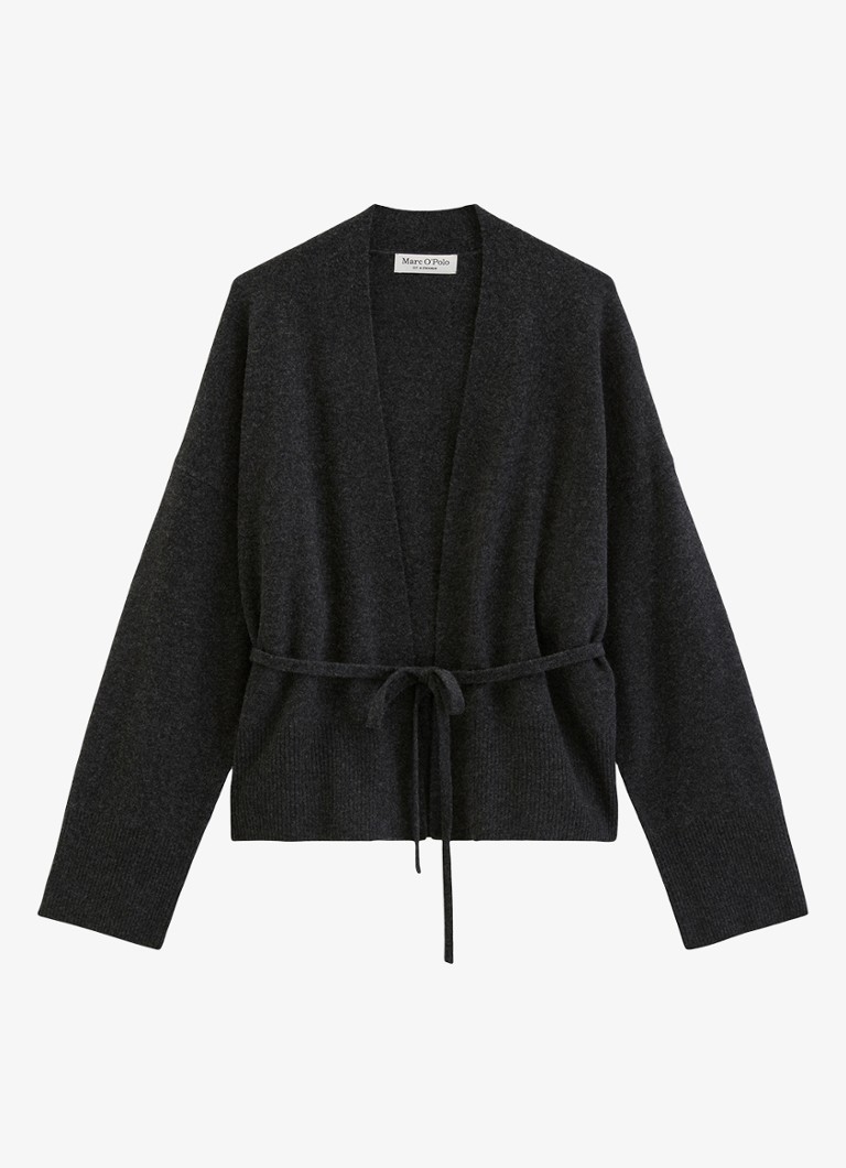 Marc O'Polo Dames Fijngebreid vest in kasjmierblend met strikceintuur in de kleur Coal Grey Melange / Grijs