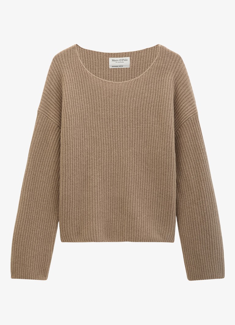 Marc O'Polo Dames Grofgebreide pullover in wolblend in de kleur Earthy Taupe / Taupe