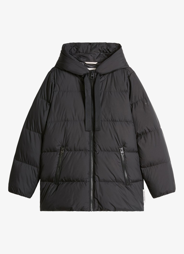 Marc O'Polo Dames Gewatteerde jas met capuchon en ritszakken in de kleur Black / Zwart